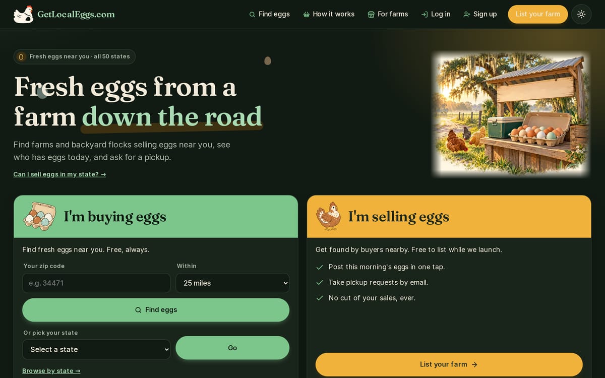 GetLocalEggs.com website, designed and built by MySiteHandled.com
