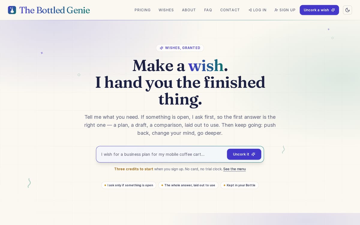 The Bottled Genie website, designed and built by MySiteHandled.com